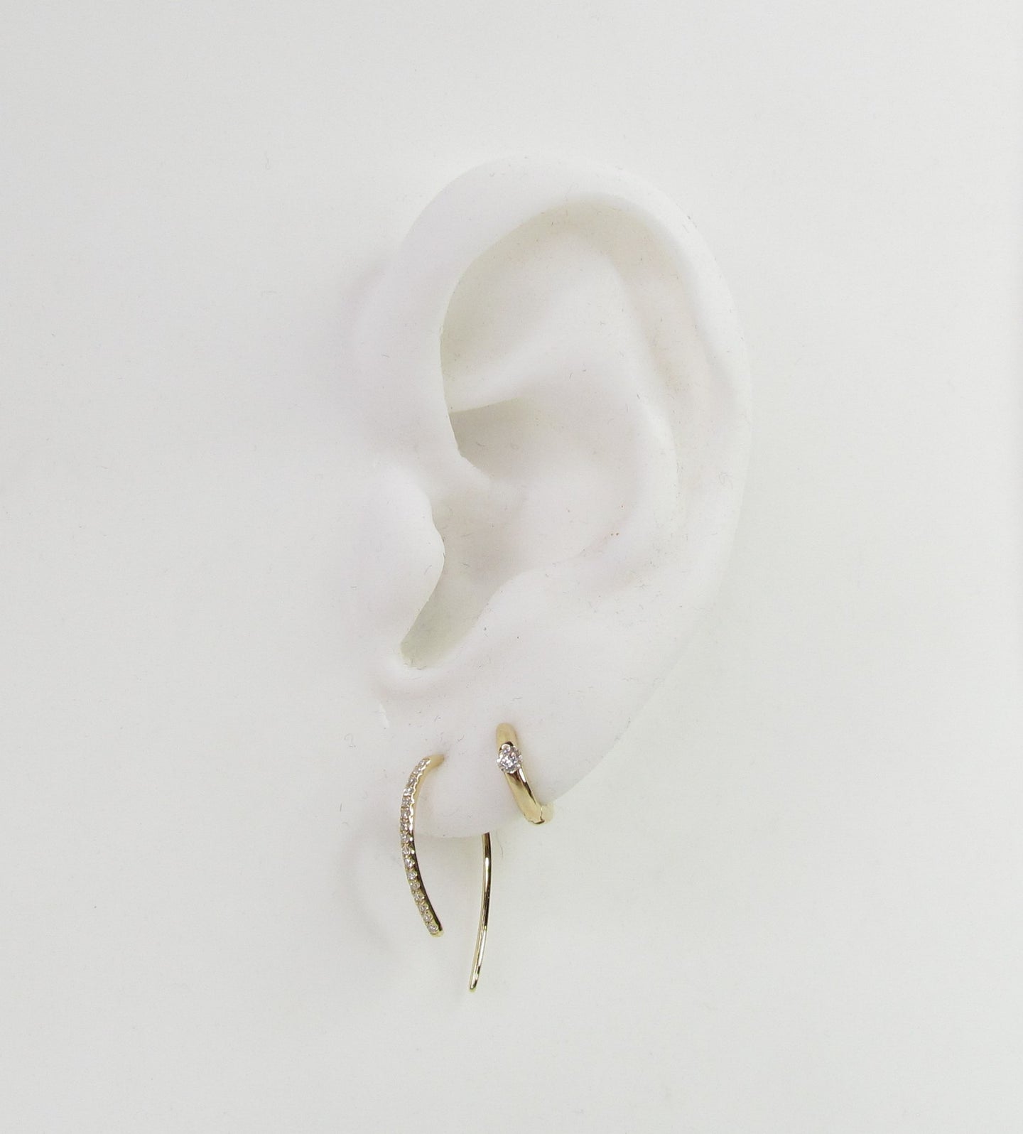 14K Gold Tiny Hoop Earrings with Single CZ | Click Lock Closure | Single or Pair